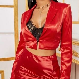 Red Satin Cropped Blazer